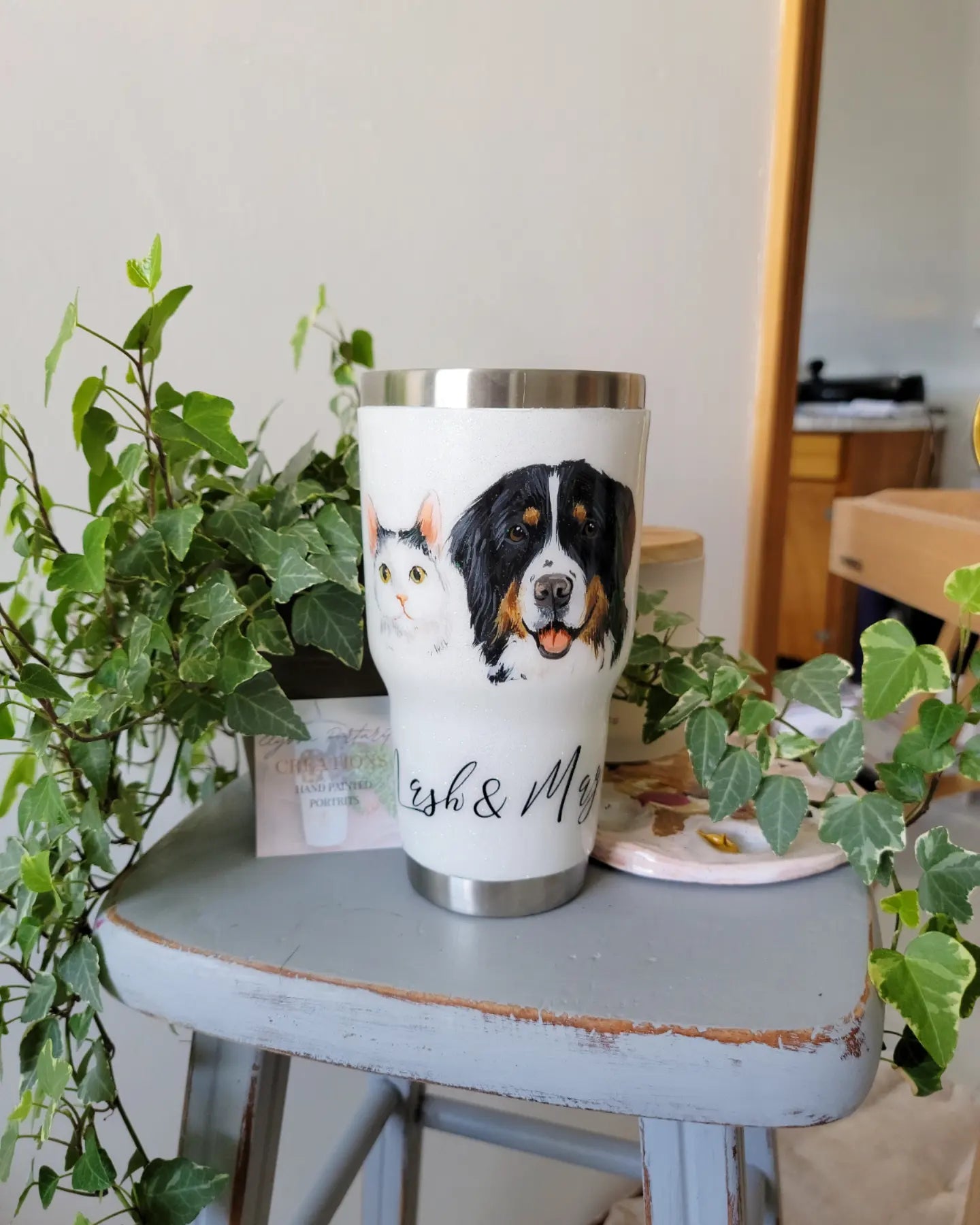 Hand Painted Pet Portrait Tumblers SOLD OUT ONLY AVAILABLE ON ETSY